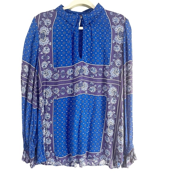 Free People Blue Changing Times Long Sleeve Tunic Top Boho Bandana Print Sz L - Picture 3 of 11